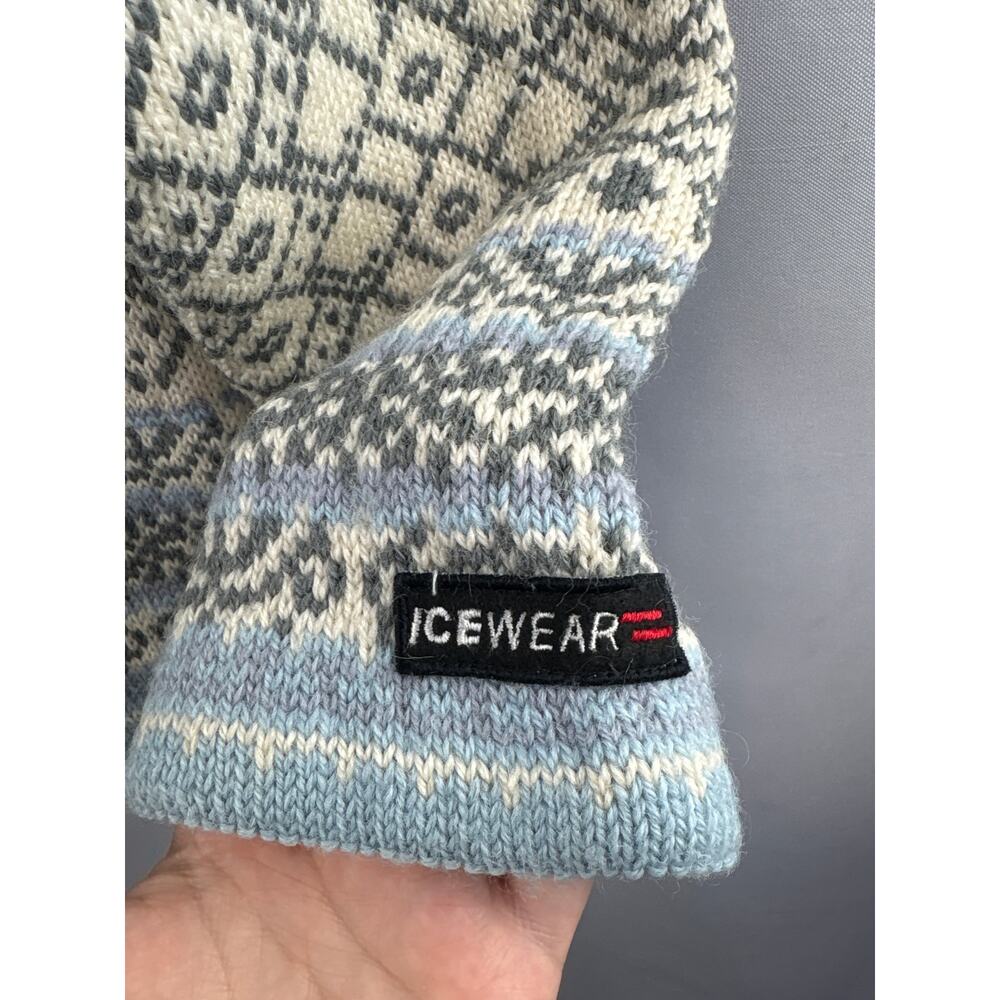 Women’s Ice Wear Small Cream Blue Gray Patterned Cardigan - Picture 4 of 6